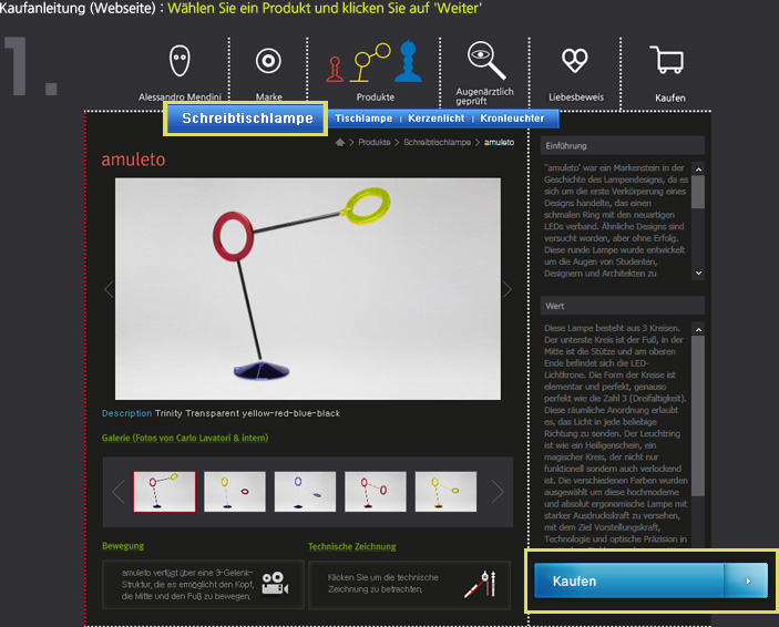Kaufanleitung (Webseite): Wählen Sie ein Produkt und klicken Sie auf 'Weiter'