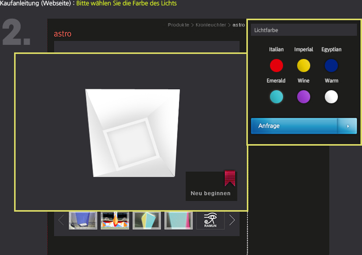 Kaufanleitung (Webseite): Bitte wählen Sie die Farbe des Lichts